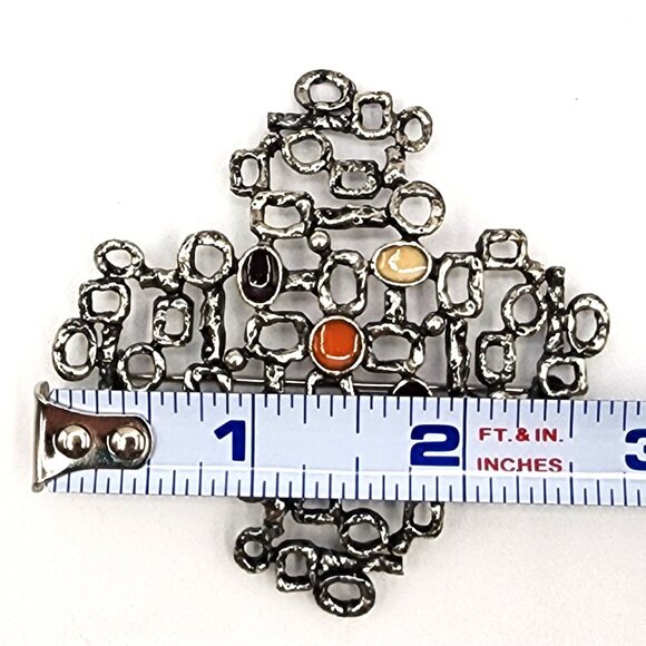 FLORENZA SIGNED COSTUME SILVER TONE MCM ENAMEL ABSTRACT ART BROOCH Vintage 1960s - Picture 6 of 6